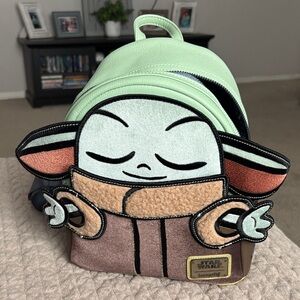 Loungefly Kids Grogu Mini Backpack in Mint Green and Brown